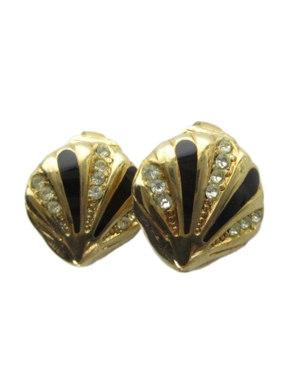 Dior Earrings Shell Motif Rhinestone Gold